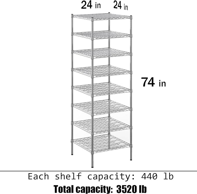 24" Deep x 24" Wide x 74" Height Wire Shelving Kit | 8-Tier | NSF Commercial - Image 3