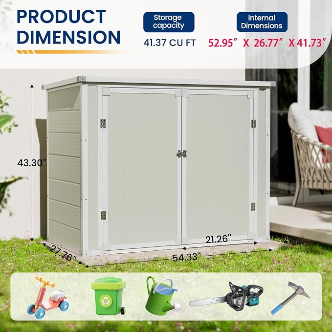 Amopatio 41 Cu Ft Outdoor Storage Shed, Horizontal Resin Trash Can Storage - Image 4