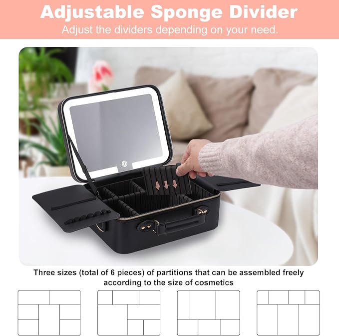 Mocado Travel Makeup Bag with LED Lighted Mirror, Makeup Case with 3 Color - Image 4