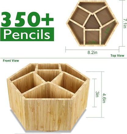 Bamboo Art Supply Organizer, Back to School Supplies, Hold 350+ Pencils - Image 2