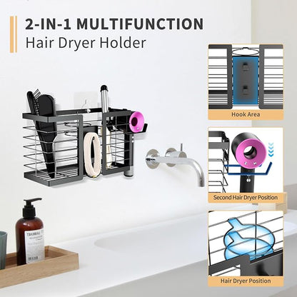 FUNKYLEE Hair Tool Organizer Hair Dryer Holder, 3 in 1 Metal Bathroom Blow - Image 3