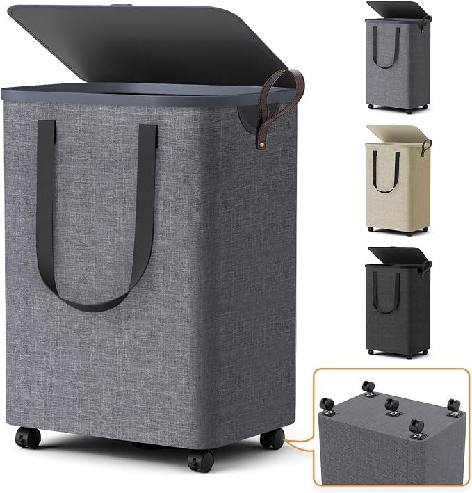 Laundry Basket with 5 Wheels, Tall Dirty Laundry Hamper, Rolling Laundry Basket by Unknown