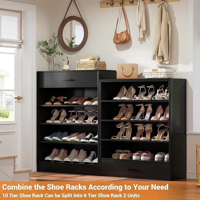 Aheaplus Tall Shoe Cabinet, 10 Tiers Wood Shoe Rack, Vertical Shoe Storage - Image 4