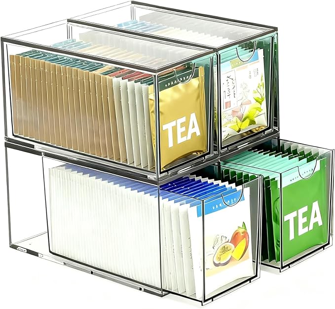 4 Pack Stackable Tea Bag Storage Organizer Drawers – Clear Acrylic Tea Bag by Unknown