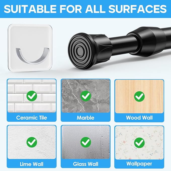 MEXAU 2Pack Spring Tension Curtain Rod 28-41 inch Black Small Tension Rod | - Image 4