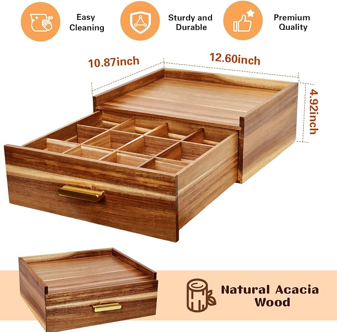 NANXITU Acacia Wood Tea Holder Organizer, Tea Box Organizer Storage Box - Image 3