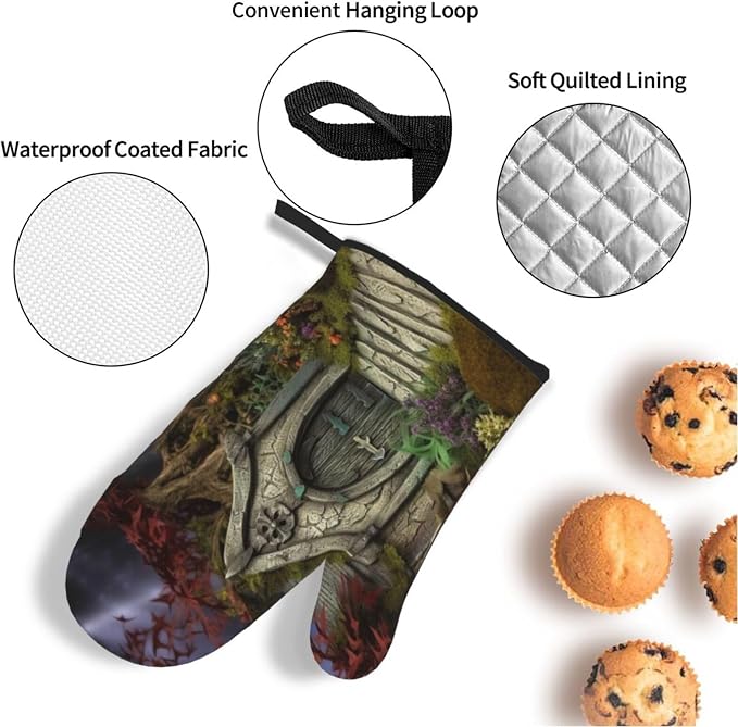 Gothic Fairy Garden Oven Mitts and Pot Holders Sets of 4 Heat Resistant Non - Image 4