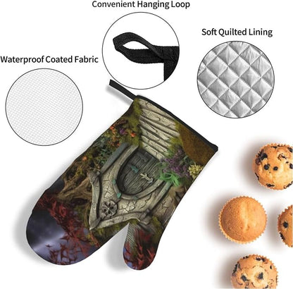 Gothic Fairy Garden Oven Mitts and Pot Holders Sets of 4 Heat Resistant Non - Image 4