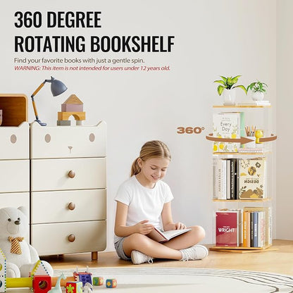 TAKEKIT 3-Tier Rotating Bookshelf, 360° Spinning Book Shelf Tower - Image 4