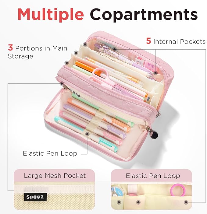 Sooez Large Pencil Case Pouch, Extra Big Pencil Bag - Image 4