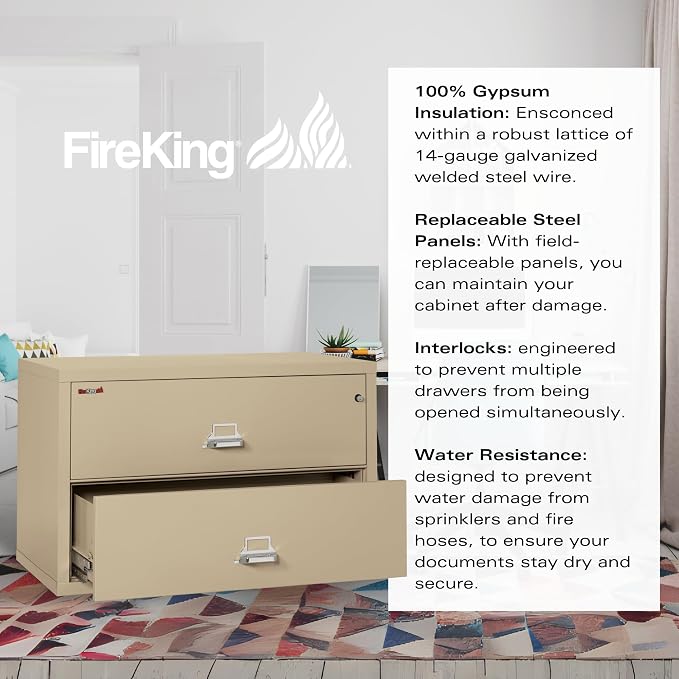 FireKing Fireproof Lateral File Cabinet, 27.75" H x 44.5" W x 22.13" D - Image 6