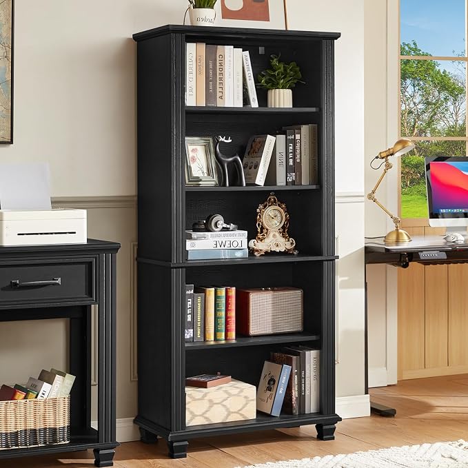 70" Tall Black Bookshelf, 5 Tier Wooden Book Shelf - Image 5