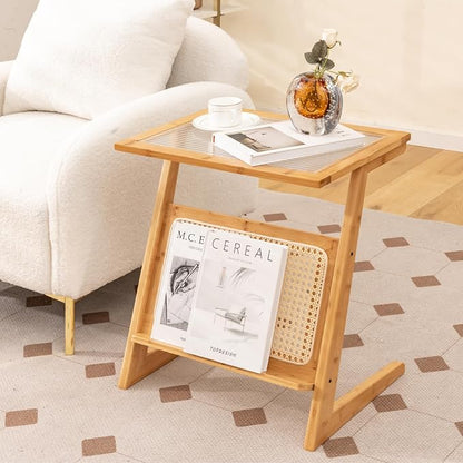 GOFLAME Rattan Side Table, Z-Shaped End Table - Image 2