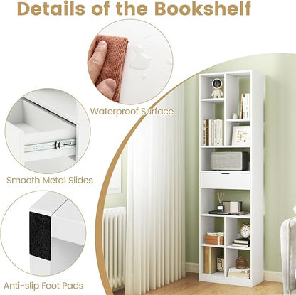 Giantex 71" Bookcase with Drawer, Tall Freestanding Bookshelf with 10 Open Cubes - Image 6