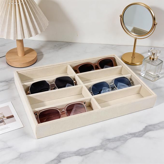 Sunglass Organizer, 8 Grids Beige Velvet Glasses Tray - Image 9