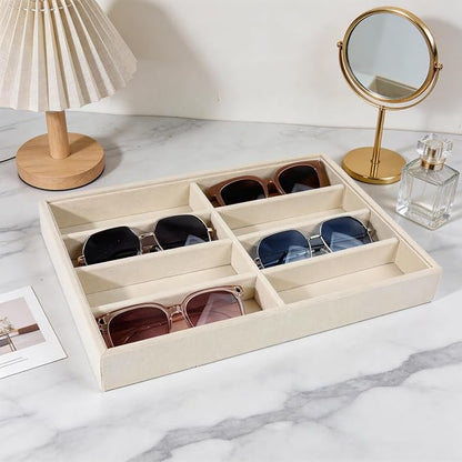 Sunglass Organizer, 8 Grids Beige Velvet Glasses Tray - Image 9