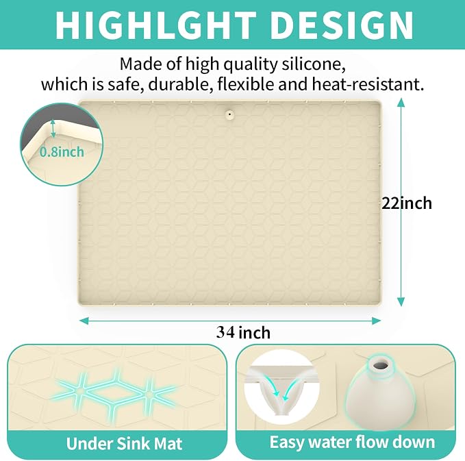Under Sink Mat for Kitchen Silicone Waterproof Under Sink Liner, Flexible Sink - Image 2