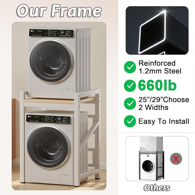 Over The Washer and Dryer Storage Shelf, Widen & 3 Height Adjustable Stacking - Image 6