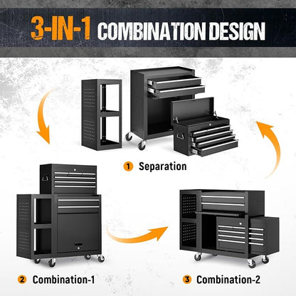 8-Drawer Rolling Tool Chest, 3-in-1 Tool Box on Wheels - Image 7