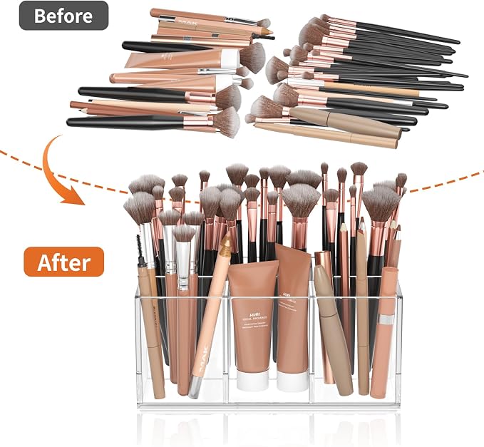 HIIMIEI Clear Makeup Brush Holder Organizer Acrylic 6-Slots Cosmetic Brushes - Image 4