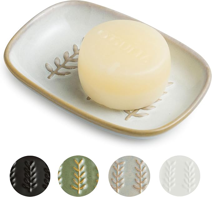 Soap Dish Bar Cleaner Dish for Shower, Ceramic Soap Dishes for Bar Shampoo or by Miamolo