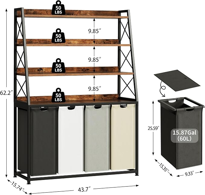 Herture Laundry Basket, 4 Section Laundry Hamper - Image 3