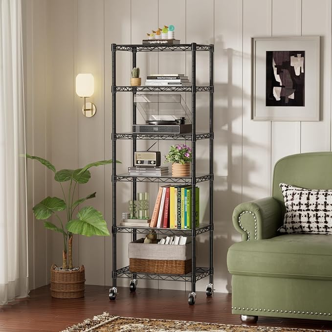 SINGAYE 6 Shelves Storage Shelf Wire Shelving Unit Metal Adjustable Wheels | - Image 2