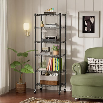 SINGAYE 6 Shelves Storage Shelf Wire Shelving Unit Metal Adjustable Wheels | - Image 2
