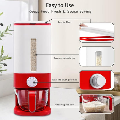 Lenwi 22-25 Lbs Rice Dispenser, Large Cereal Dry Food Storage Containers - Image 2