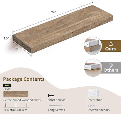 Floating Shelves, 8 Inch Deep Rustic Solid Reclaimed Wood Wall Shelves - Image 3
