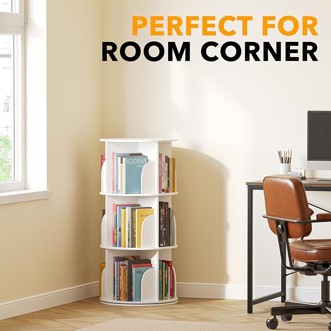 SpaceAid 3 Tier Rotating Bookshelf Tower, Spinning Bookcase Lazy Susan - Image 5