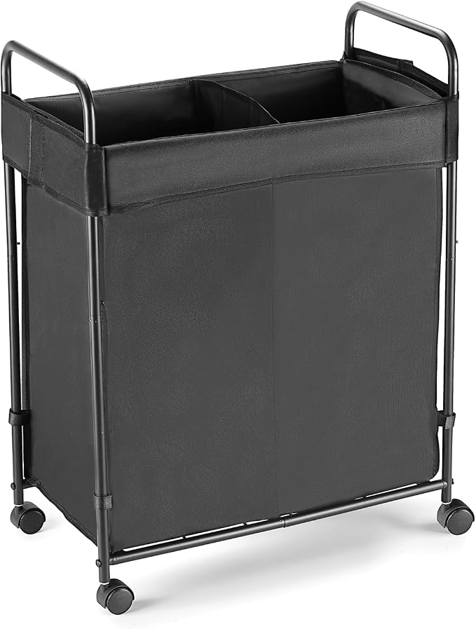 100L Laundry Hamper with Wheels, Rolling Laundry Sorter Cart with Metal Frame by SweetBin