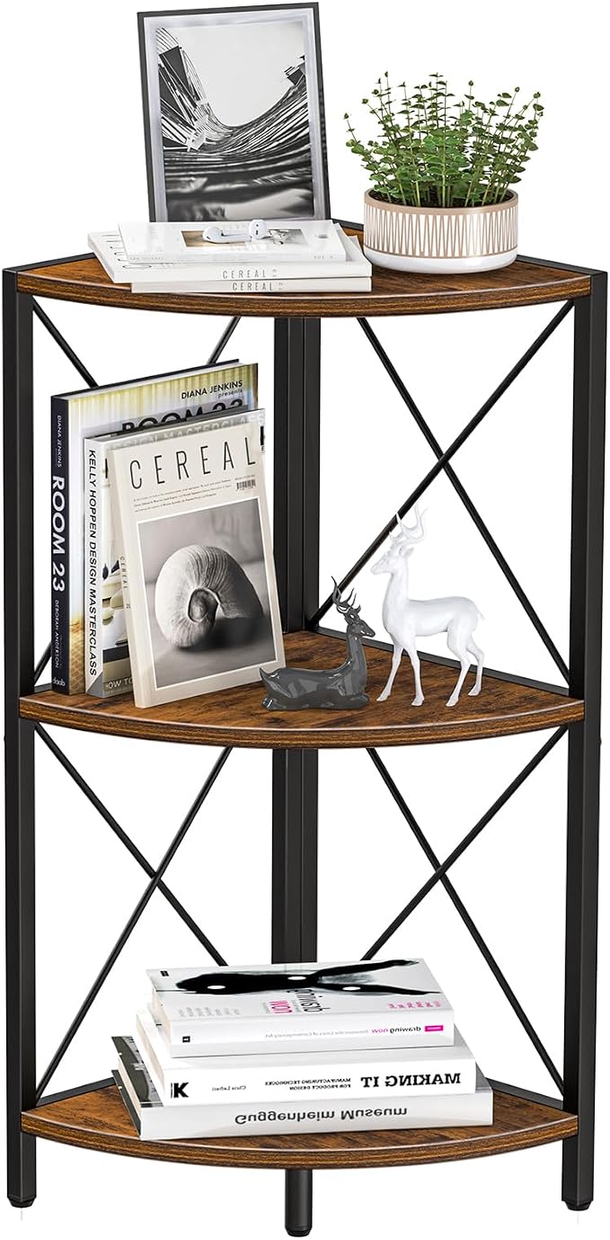 Snughome Corner Shelf with Metal Frame, 3 Tier Rustic Corner Storage Organizer - Image 8