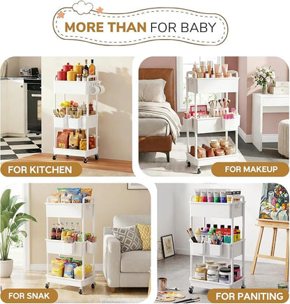 Goovilla Diaper Cart with Lockable Wheels and Easy Assembly, 3 Tier White - Image 7