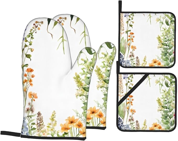 Springtime Herb Garden Advanced Oven Gloves and Pot Rack Kit | Insulated by Unknown