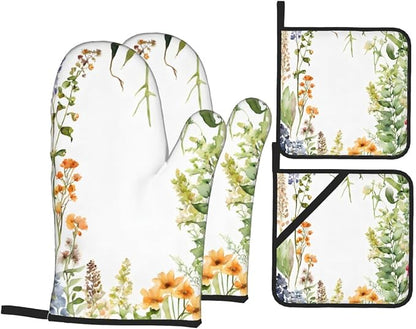 Springtime Herb Garden Advanced Oven Gloves and Pot Rack Kit | Insulated by Unknown