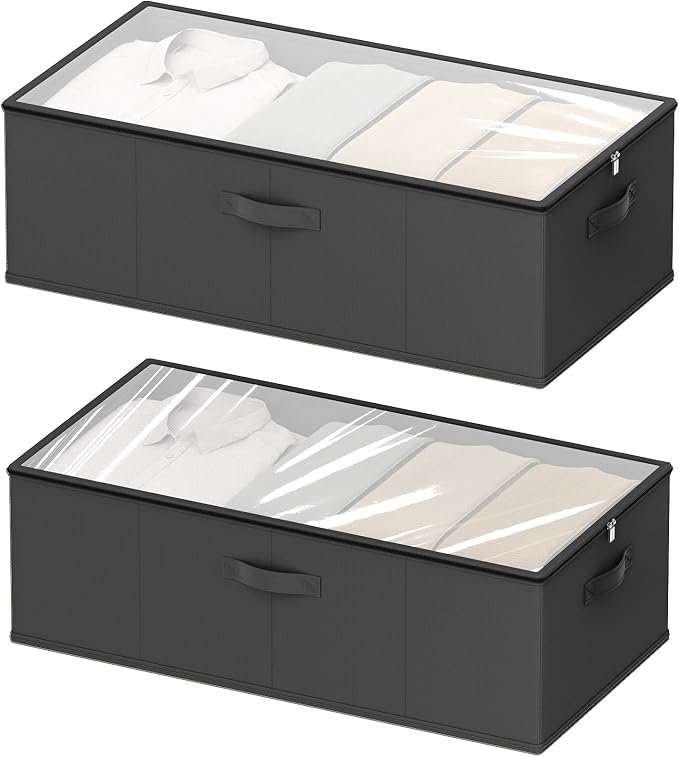2 Pack Under Bed Storage Containers, 10 Inch Tall Underbed Clothes Storage by Chizjox