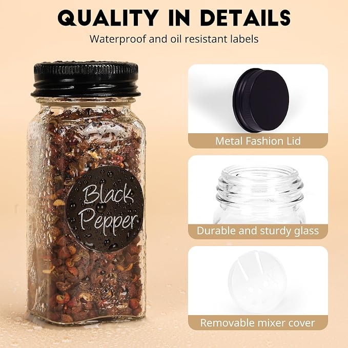 24Pcs Spice Jars with Label, 4oz Empty Square Seasoning Containers, Spice Jars - Image 3