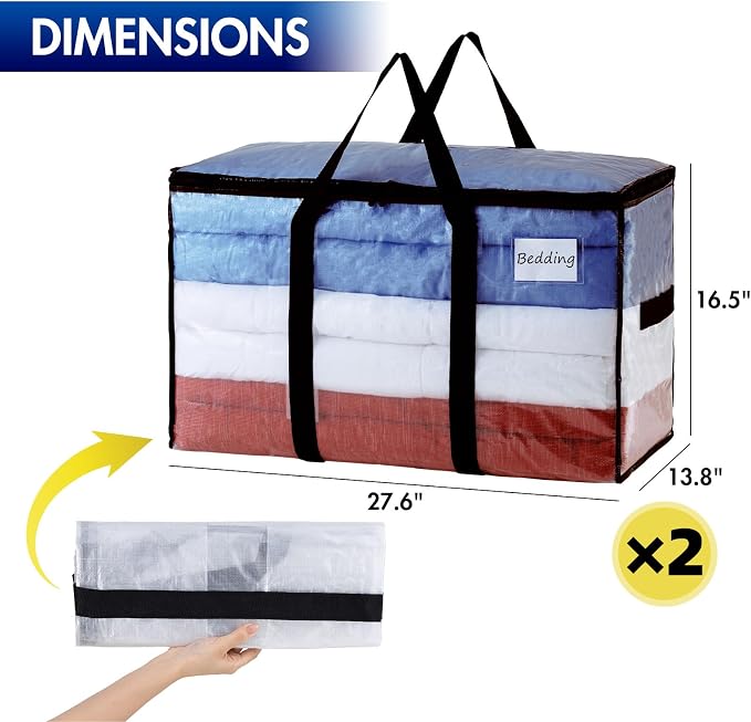 TAILI Extra Large Moving Bags, 2 Pack Clear Heavy Duty Totes - Image 2