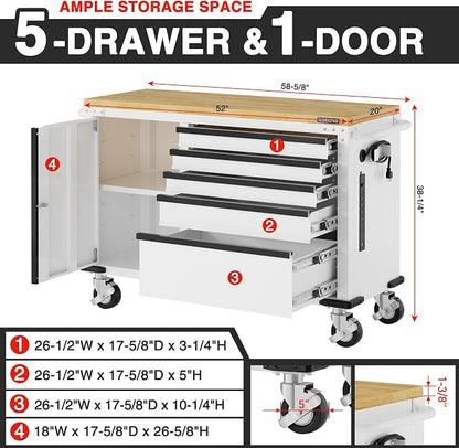 WORKPRO 52" x 20" 5-Drawer & 1-Door Rolling Tool Chest, Heavy Duty Tool Chest - Image 2