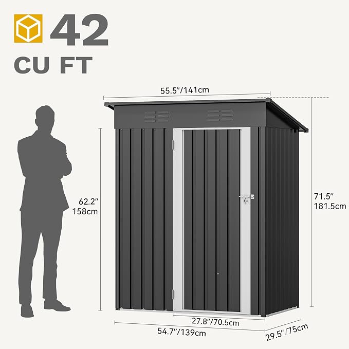 DWVO 5x3ft Outdoor Storage Shed, Weatherproof Tool Shed w/Locking Entry & - Image 7