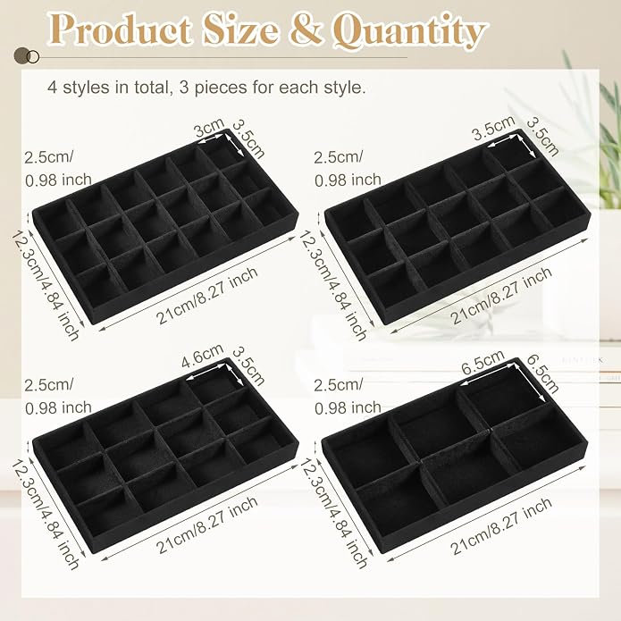 Junkin 12 Pcs Jewelry Tray Velvet Stackable Jewelry Organizer Trays Divided - Image 2