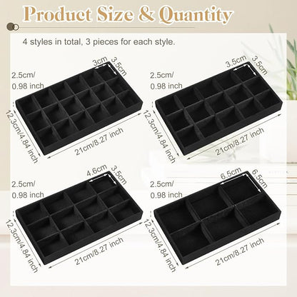 Junkin 12 Pcs Jewelry Tray Velvet Stackable Jewelry Organizer Trays Divided - Image 2