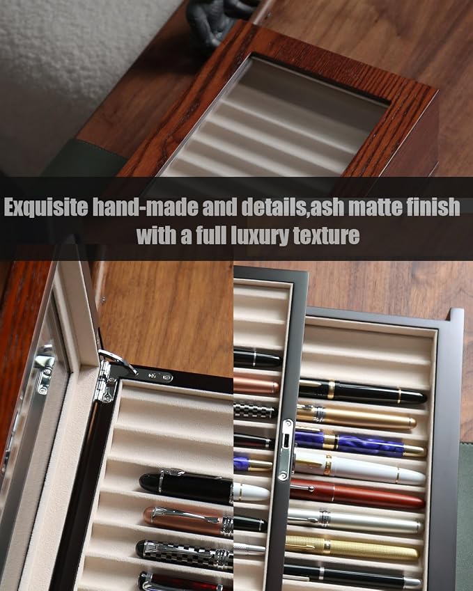 wood pen display case 24 slot Fountain pen Box storage Organizer - Image 5