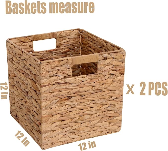 12x12x12 Inch Wicker Storage Basket Set of 2 Foldable Hyacinth Storage Box | - Image 4