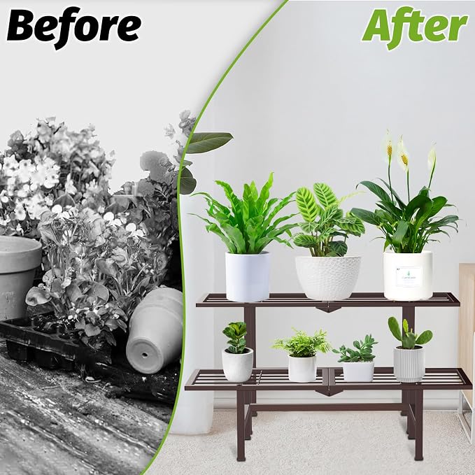 2 Tier Plant Stand Indoor Outdoor, Foldable Metal Separated Ladder Plant Stands - Image 5
