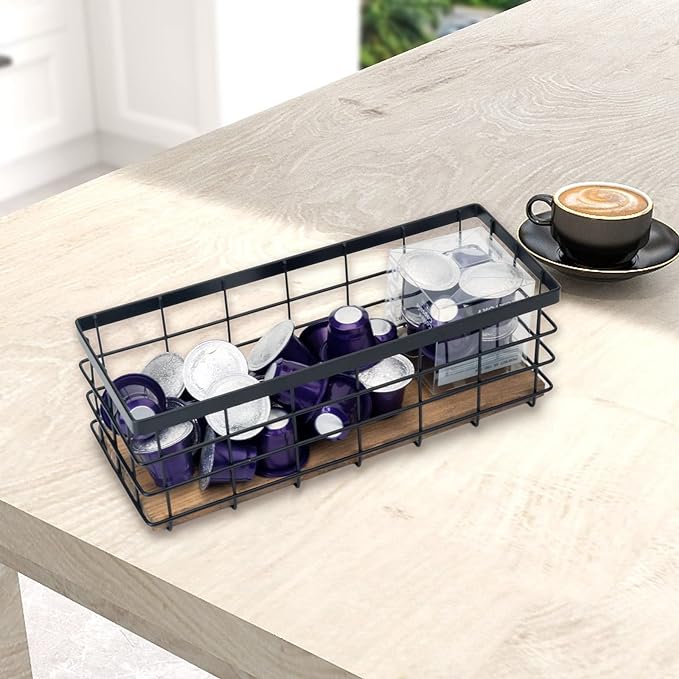 TIEYIPIN Farmhouse Decor Metal Wire Storage Baskets, Wood Base Containers - Image 4