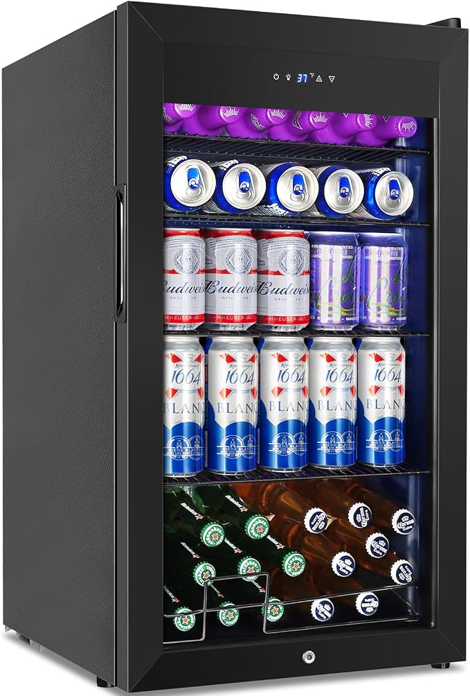 128 Cans Beverage Refrigerator Cooler, 3.2 Cu.Ft Mini Drink Fridge Glass Door by Velieta-SpecialistinFridge