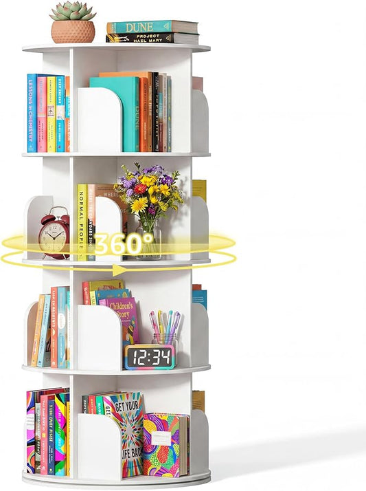 DUMOS 4 Tier Rotating Bookshelf Tower, Study Spinning Bookshelf by DumosLifestyle