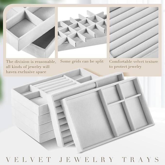 Junkin 18 Pcs Velvet Jewelry Tray, Stackable Jewelry Organizer Trays - Image 3